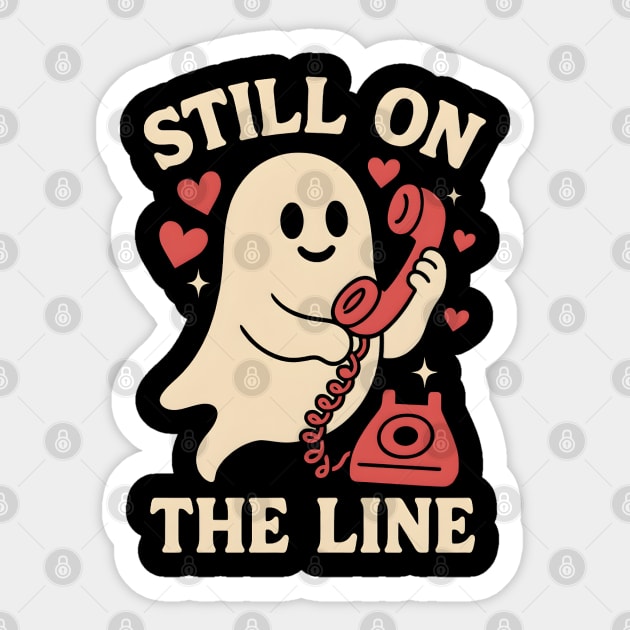 Still On The Line Ghost Retro Phone Halloween Graphic Sticker by MakerMind8.2